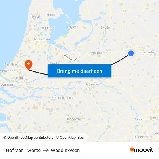 Hof Van Twente to Waddinxveen map