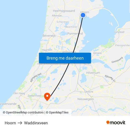 Hoorn to Waddinxveen map