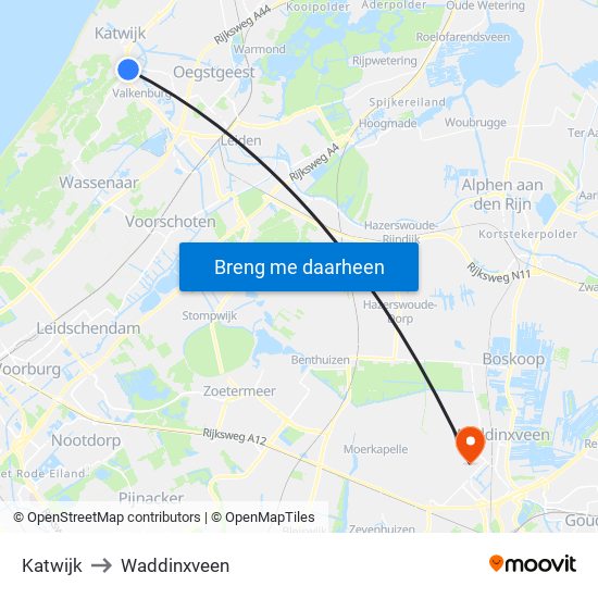Katwijk to Waddinxveen map