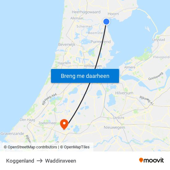 Koggenland to Waddinxveen map