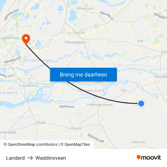 Landerd to Waddinxveen map
