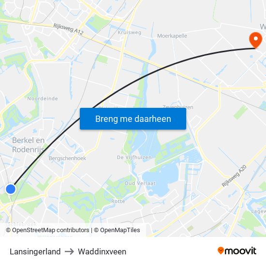 Lansingerland to Waddinxveen map