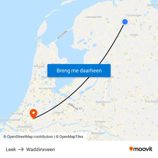 Leek to Waddinxveen map