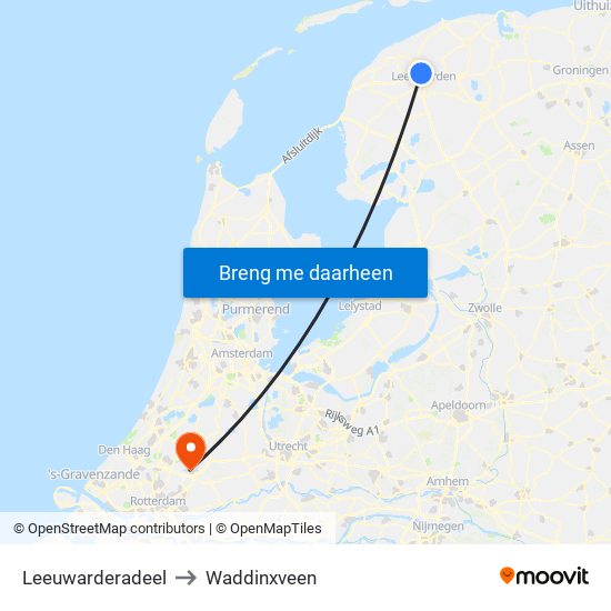 Leeuwarderadeel to Waddinxveen map