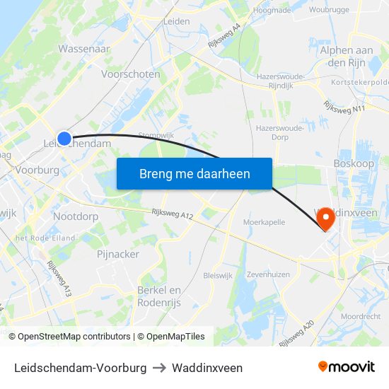 Leidschendam-Voorburg to Waddinxveen map