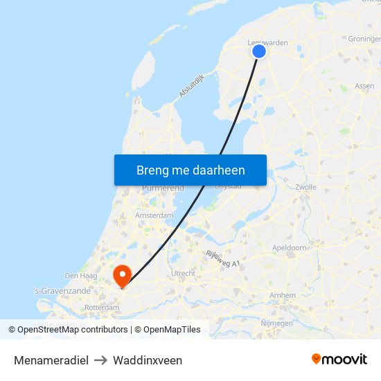 Menameradiel to Waddinxveen map