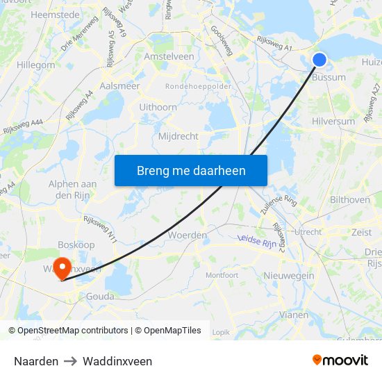 Naarden to Waddinxveen map