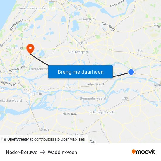 Neder-Betuwe to Waddinxveen map