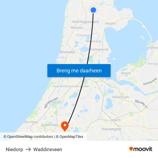 Niedorp to Waddinxveen map