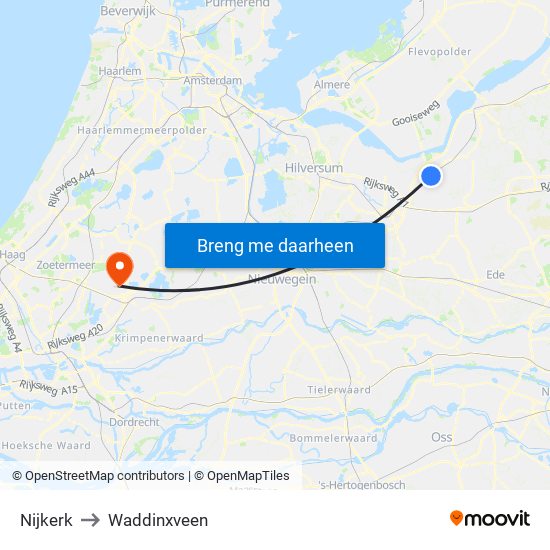 Nijkerk to Waddinxveen map