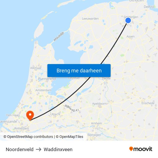 Noordenveld to Waddinxveen map