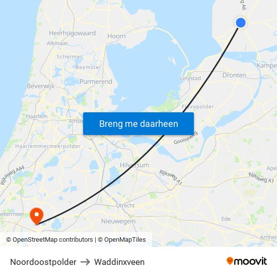 Noordoostpolder to Waddinxveen map