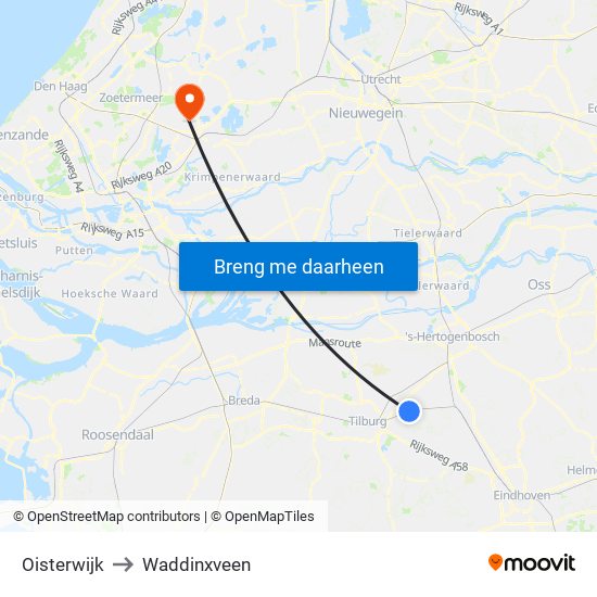 Oisterwijk to Waddinxveen map