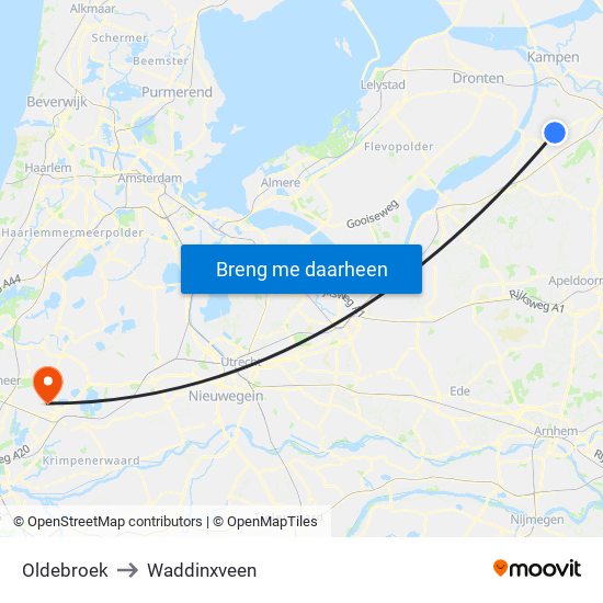 Oldebroek to Waddinxveen map