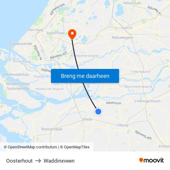 Oosterhout to Waddinxveen map