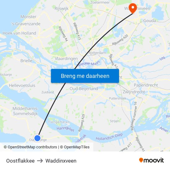 Oostflakkee to Waddinxveen map
