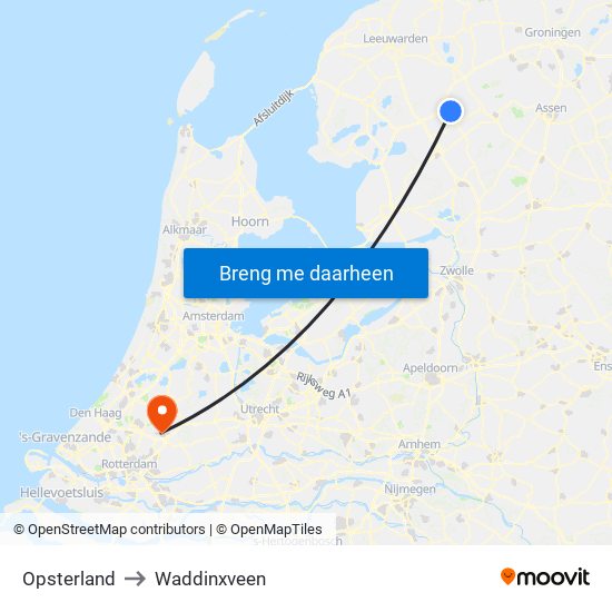 Opsterland to Waddinxveen map