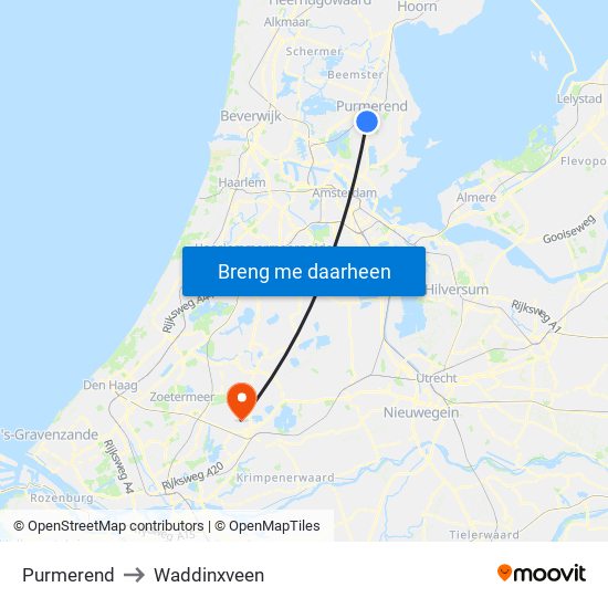 Purmerend to Waddinxveen map