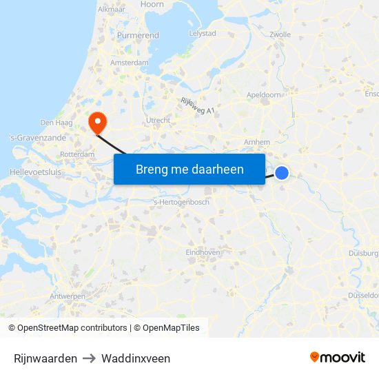 Rijnwaarden to Waddinxveen map