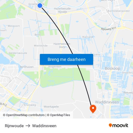 Rijnwoude to Waddinxveen map