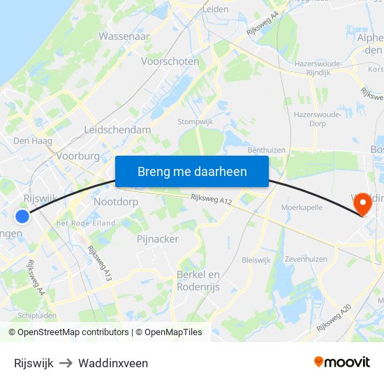Rijswijk to Waddinxveen map