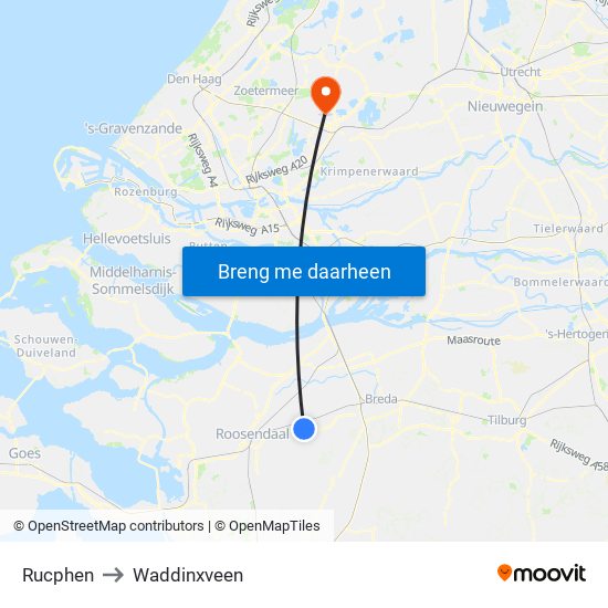 Rucphen to Waddinxveen map