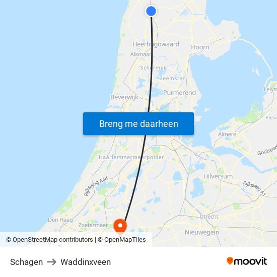 Schagen to Waddinxveen map