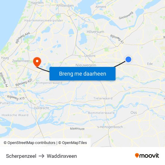 Scherpenzeel to Waddinxveen map