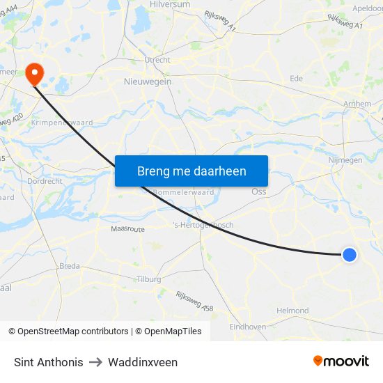 Sint Anthonis to Waddinxveen map