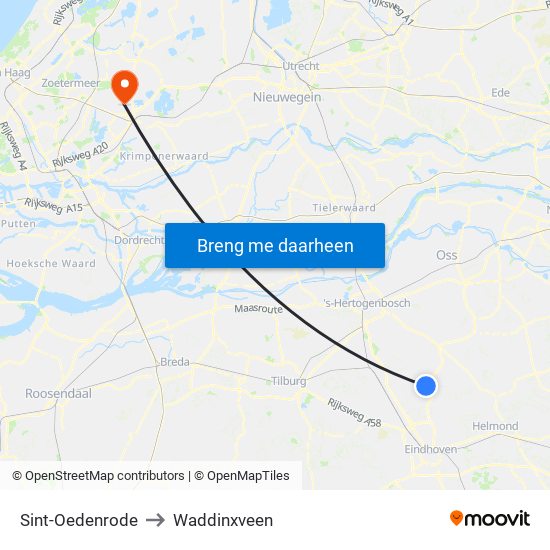 Sint-Oedenrode to Waddinxveen map