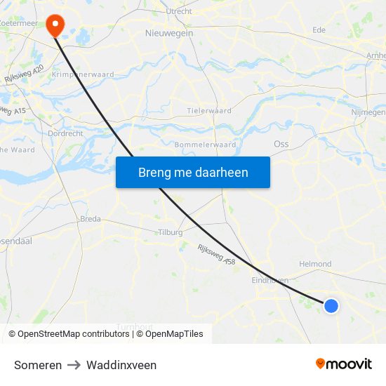 Someren to Waddinxveen map