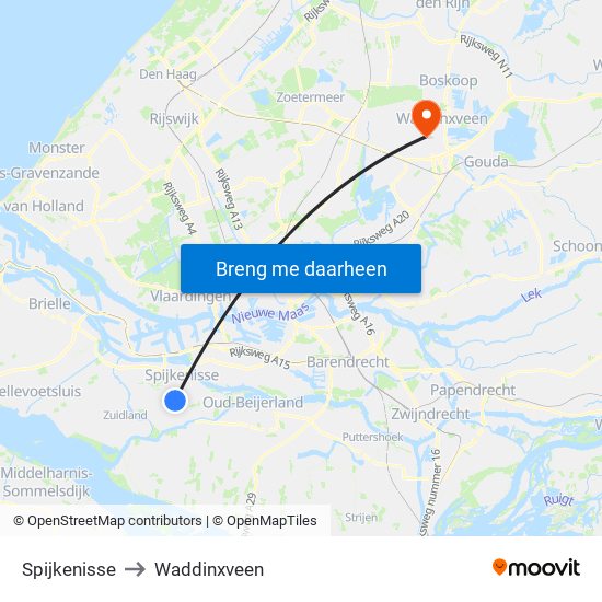 Spijkenisse to Waddinxveen map