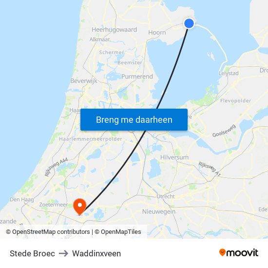Stede Broec to Waddinxveen map