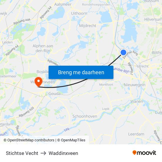 Stichtse Vecht to Waddinxveen map