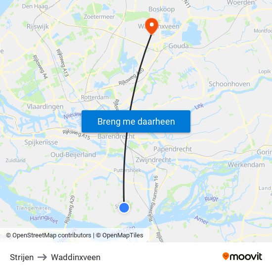 Strijen to Waddinxveen map