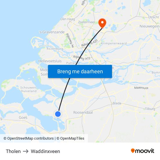 Tholen to Waddinxveen map