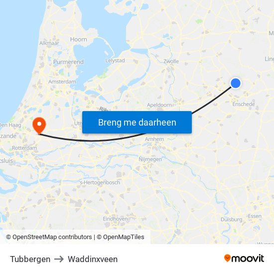 Tubbergen to Waddinxveen map