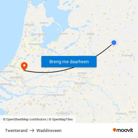 Twenterand to Waddinxveen map