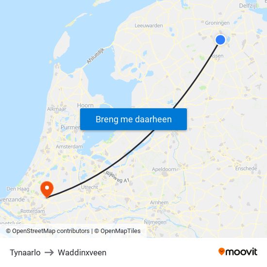 Tynaarlo to Waddinxveen map