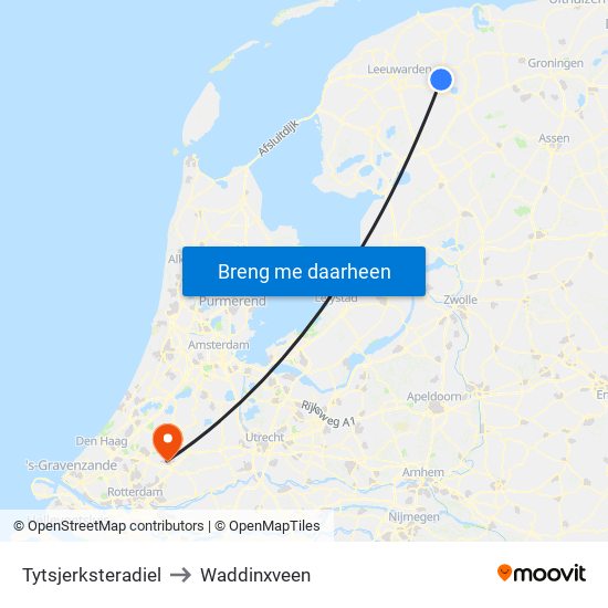 Tytsjerksteradiel to Waddinxveen map