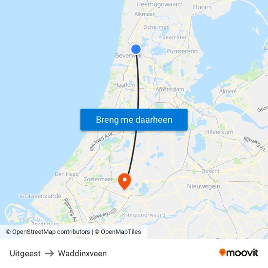 Uitgeest to Waddinxveen map