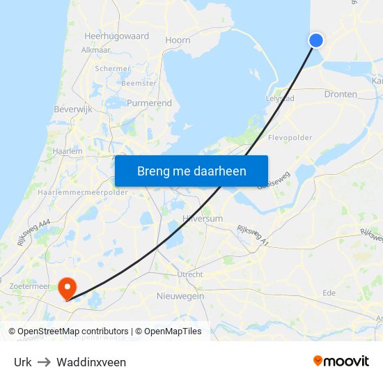 Urk to Waddinxveen map