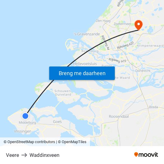 Veere to Waddinxveen map