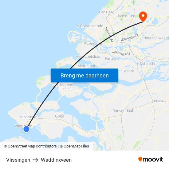 Vlissingen to Waddinxveen map