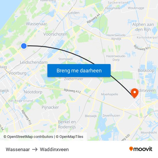 Wassenaar to Waddinxveen map