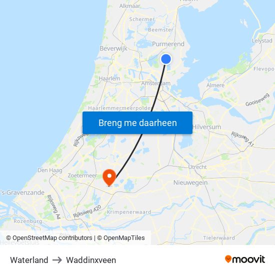 Waterland to Waddinxveen map