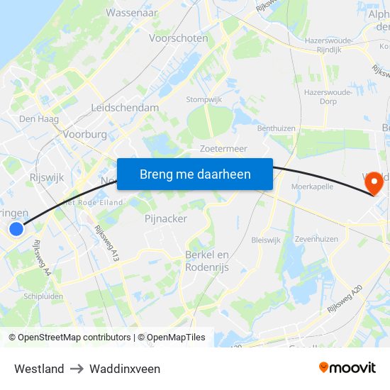 Westland to Waddinxveen map
