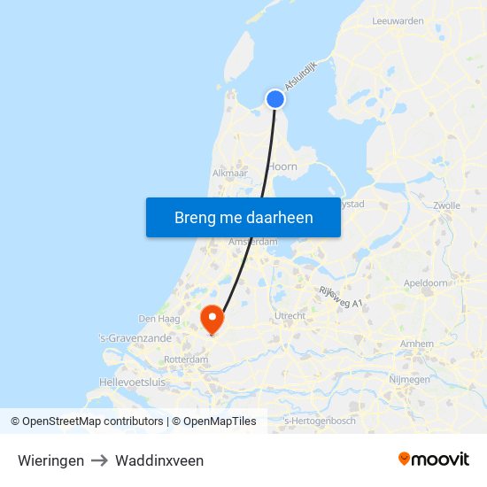 Wieringen to Waddinxveen map