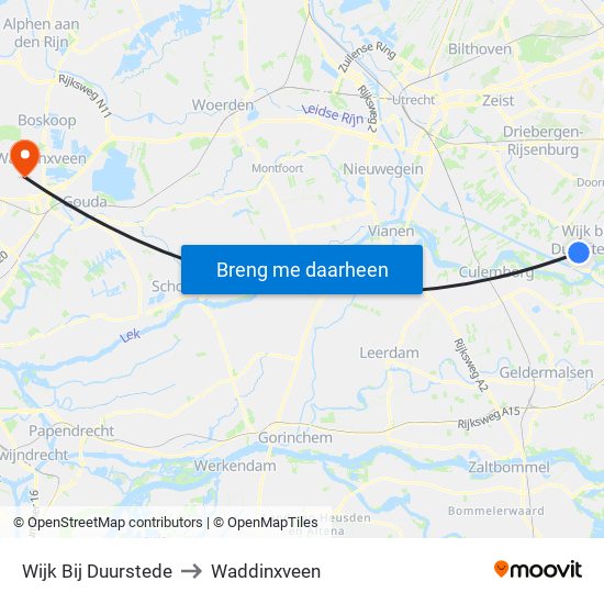 Wijk Bij Duurstede to Waddinxveen map