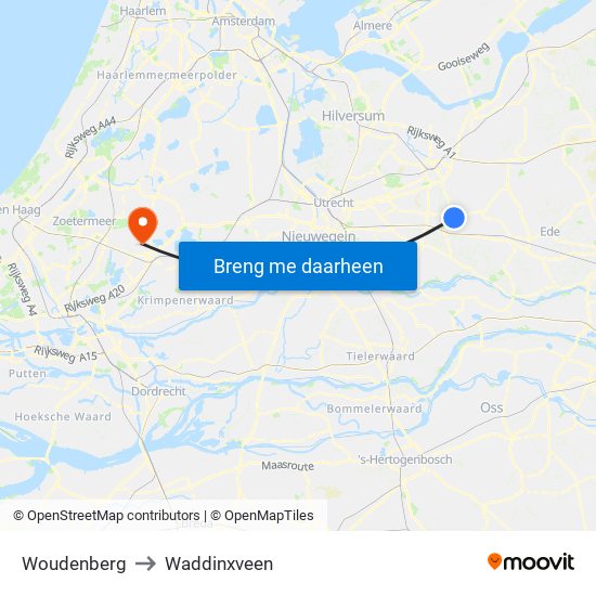 Woudenberg to Waddinxveen map